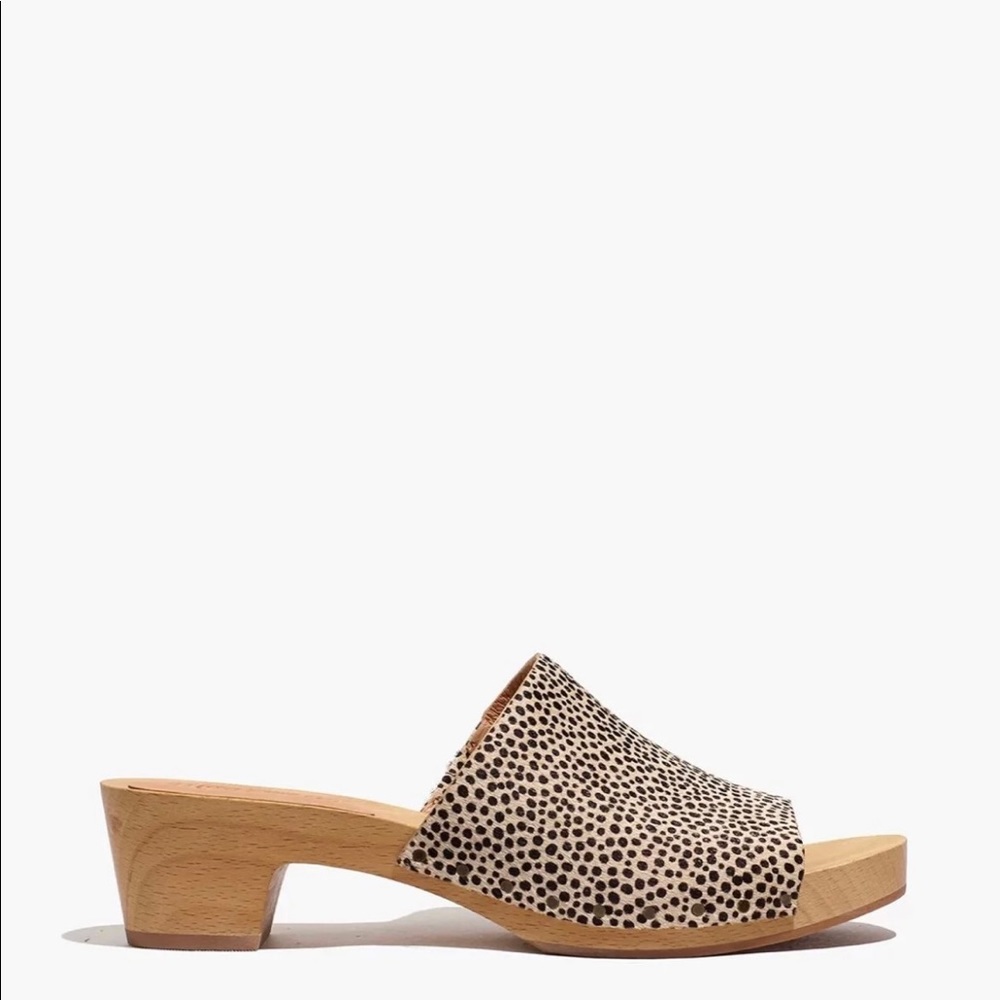 Madewell Black and White Spotted Leather Clogs